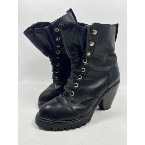 MARC JACOBS Boots Womens 41 Leather Fur Lined Ankle Bootie Lace Up Black Italy - Picture 1 of 13